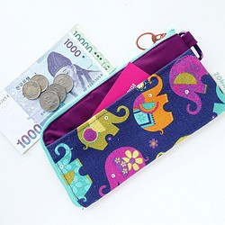 旅行用財布 L字ファスナーの長財布  (カラフルな象) 1枚目の画像