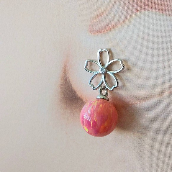 春夏925純銀櫻花耳環 - 漂亮可愛的夢幻玫瑰粉紅蛋白石（現貨發售 + 全球免郵費） 第1張的照片