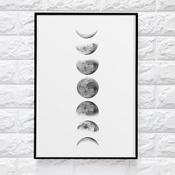 【0054】アートポスター　Moon phase poster, モノトーン　北欧　海外インテリア 1枚目の画像