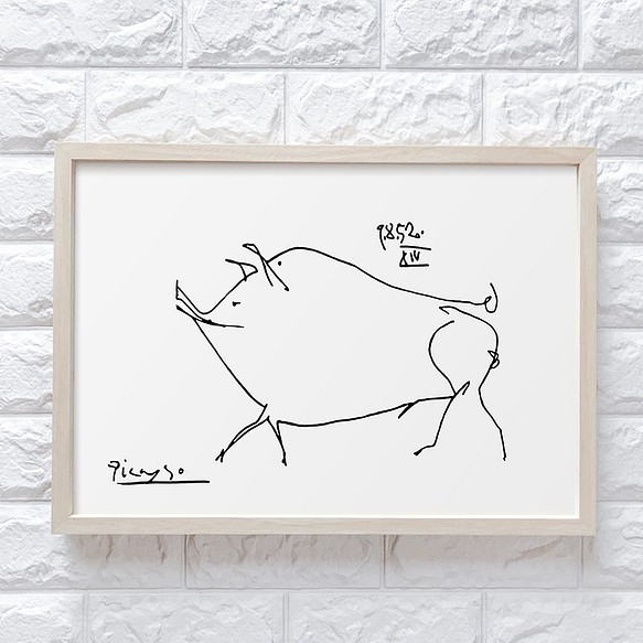 【0080】アートポスター　Pablo Picasso, Le petit cochon　モノトーン 北欧 1枚目の画像