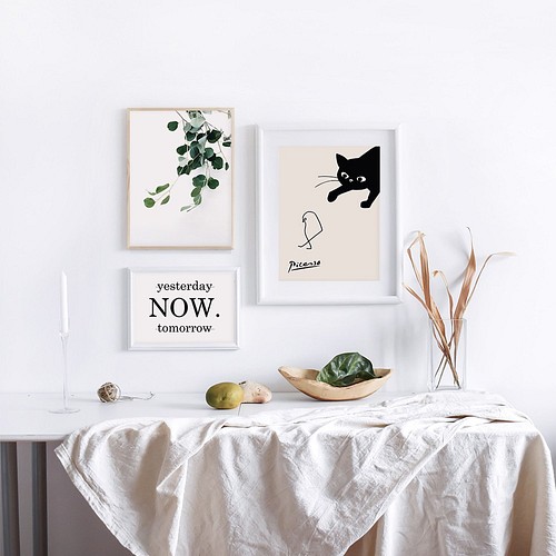 0088】ピカソスケッチ・小鳥と黒猫のアートポスター 北欧 海外