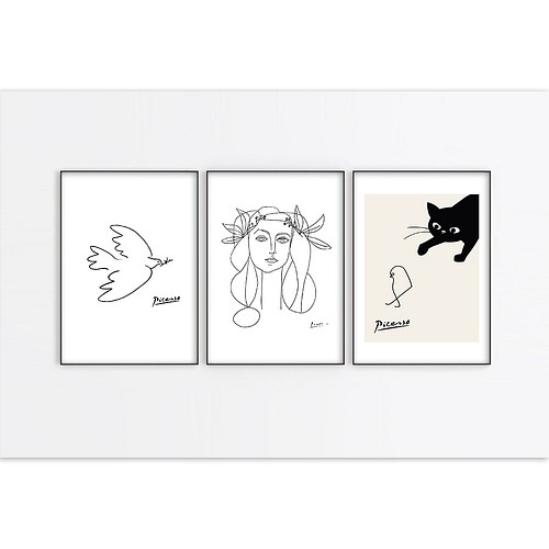 0088】ピカソスケッチ・小鳥と黒猫のアートポスター 北欧 海外 