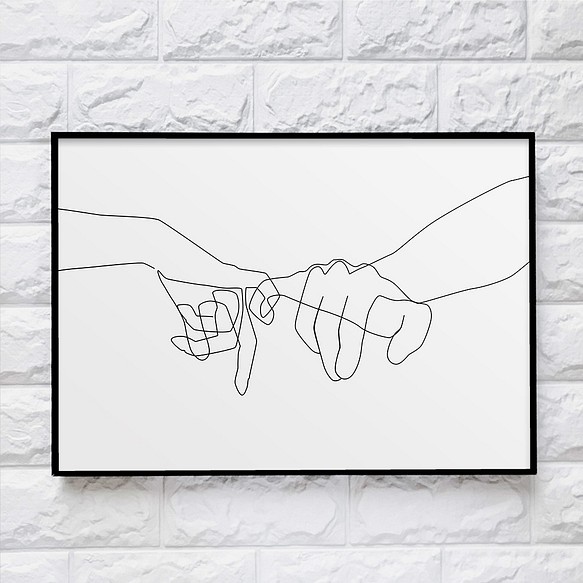 【0189】アートポスター　Hands of couples line art　シンプル　一筆書き　モノトーン　海外 1枚目の画像