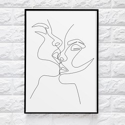 【0256】アートポスター Couple Kiss Drawing　モノトーン　海外インテリア　シンプル　ミニマリスト 1枚目の画像