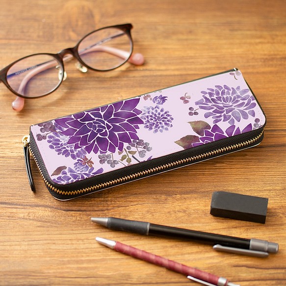 [眼鏡盒眼鏡盒筆盒袋]大麗花淡紫[花卉圖案] 第1張的照片