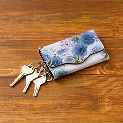 【花雪原創鑰匙包】玫瑰園藍【花卉圖案】玫瑰 第1張的照片