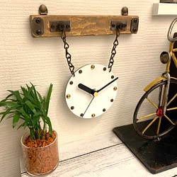 ♪古材風ヴィンテージ掛け時計♪文字盤選べる4カラー♪掛け場所自由 壁掛け時計 ウォールクロック おしゃれ ドリフトウッド 1枚目の画像