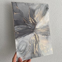 アルコールインクアート No.A-034 ブラック グレー ゴールド 大理石 1枚目の画像