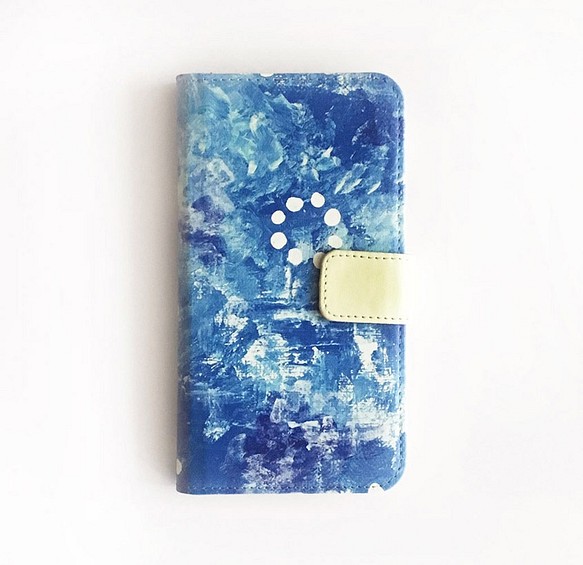 絵の具で描いたような手帳型iphoneケース[海とピアス] 1枚目の画像