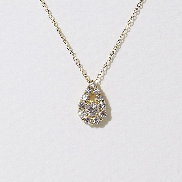 K18 天然ダイヤモンド ドロップペンダント 0.35ct 雫型 ネックレス www