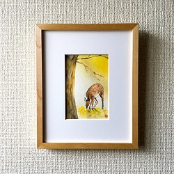 額付き【原画】「子鹿」　動物の絵　インテリア　絵画　アート 1枚目の画像