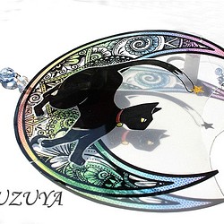 黒猫と月のサンキャッチャー◎メヘンディ【月】 1枚目の画像