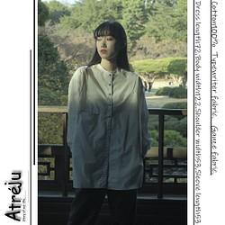 Yuragi shirts/ 綿100%！タイプライターとガーゼを使いシャツらしい雰囲気ながら柔らかいノーカラーシャツ 1枚目の画像