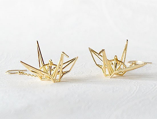 受注生産＞Origami 鶴 ピアス/Pair 両耳 ピアス（フック・チェーン