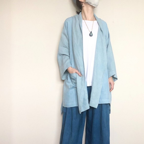 正藍染の羽織り / ヘンプ100% / 長袖カーディガン /和装 禅 1枚目の画像