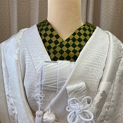半衿・婚礼用　　　緑金系市松　はんえり 1枚目の画像