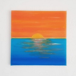 The setting sun colored the sky ニュージーランドの夕日　送料込み　海外アート　 1枚目の画像