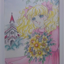 花束を持つ少女　キャンディキャンディ風 1枚目の画像