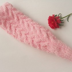 ❁手編み❁ケーブル編みのヘアバンド(pink)＊一点もの 1枚目の画像