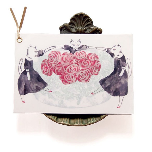 貓祝福♡貓和玫瑰的生日卡和貓禮品袋 第1張的照片