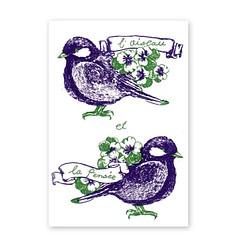 鳥類和三色堇的明信片 第1張的照片
