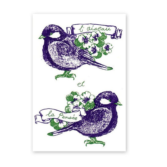鳥類和三色堇的明信片 第1張的照片