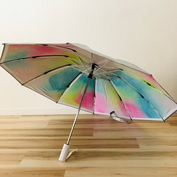日傘 雨傘 折りたたみ傘 逆さ傘 晴雨兼用 ワンタッチ自動開閉 UVカット 虹 グラデーション B4 1枚目の画像