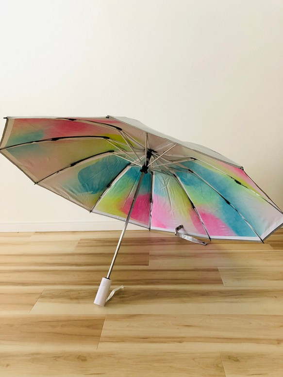 日傘 雨傘 折りたたみ傘 逆さ傘 晴雨兼用 ワンタッチ自動開閉 UVカット 虹 グラデーション B4 1枚目の画像