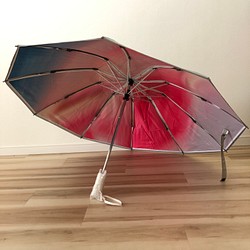 日傘 雨傘 折りたたみ傘 逆さ傘 晴雨兼用 ワンタッチ自動開閉 UVカット 夕焼け 虹 グラデーション B5 1枚目の画像