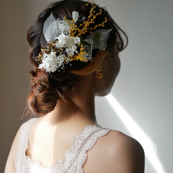 ミモザ　髪飾り　ヘッドドレス　ウェディング　結婚式　前撮り 1枚目の画像