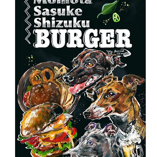 ハンバーガーと犬】 犬 ハンバーガー アクリル アート 絵 www