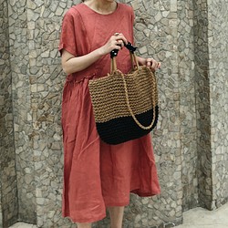 【注文製作 】ビンク ロングドレス コットン リネンルーズ ワンピース スカート 1枚目の画像