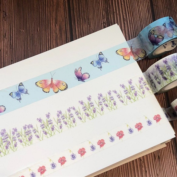 手描きの花と蝶の紙テープ（組み合わせ） 1枚目の画像