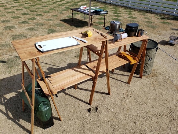 キッチンテーブル 折り畳みテーブル アウトドア 木製 キャンプ