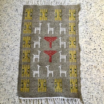 キリム80x50規格 ウール　手織り　チュニジア直送　ラグ・マット　ガゼル81 1枚目の画像