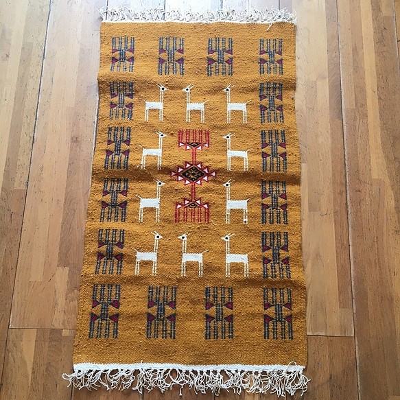 キリム80x50規格 ウール　手織り　チュニジア直送　ラグ・マット　ガゼル102 1枚目の画像