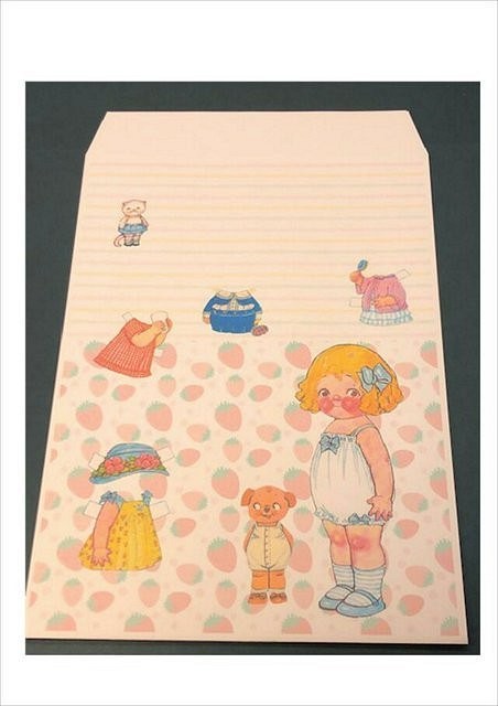 ピンクA4サイズが入る封筒＊着せ替え人形とわんこ＊オリジナル 1枚目の画像