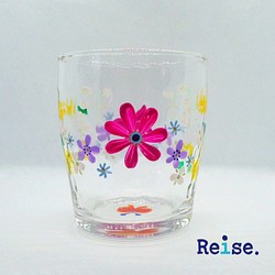グラス　タンブラー　小花　ピンク　ハンドペイント　ガラス　名入れ 1枚目の画像