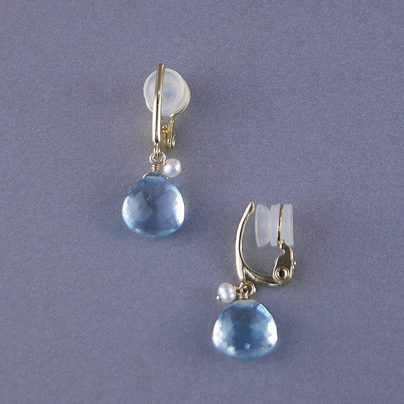# 867E 最佳切割藍色托帕石和珍珠柔軟觸感耳環 Silver925GV 第1張的照片