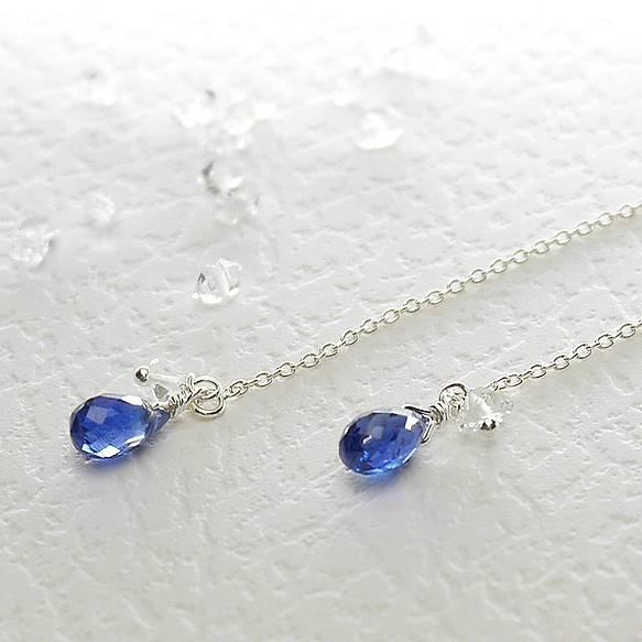 ＃450★微切★精湛的藍晶石和Herkimer鑽石美式鏈耳環銀925 第1張的照片