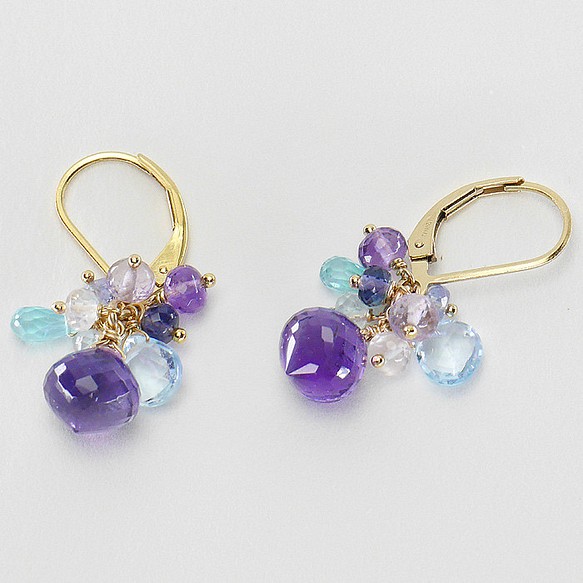 ＃524★微切★紫水晶和繡球花天然石花束耳環 第1張的照片