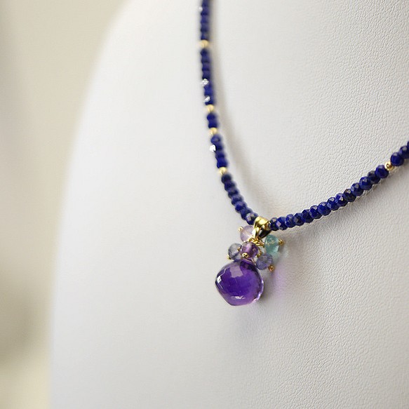 ＃533N_01★大紫水晶和繡球色Lapis lazuli天然石項鍊14 KGF 第1張的照片