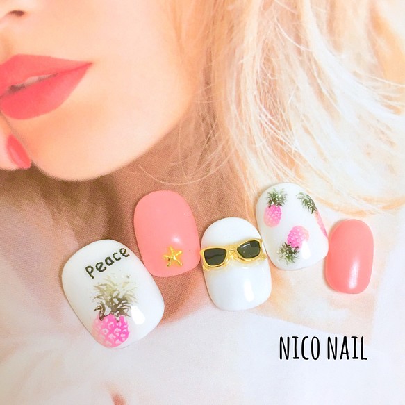 New パイナップルネイル ピンクパイン サングラス グラサン Hawaii ハワイ 人気 ネイルチップ ネイルチップ ネイルシール Nico Nail 通販 Creema クリーマ ハンドメイド 手作り クラフト作品の販売サイト