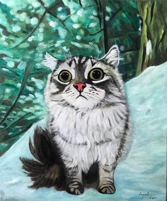 動物肖像畫/寵物畫/手工油畫創作 西伯利亞貓 第1張的照片