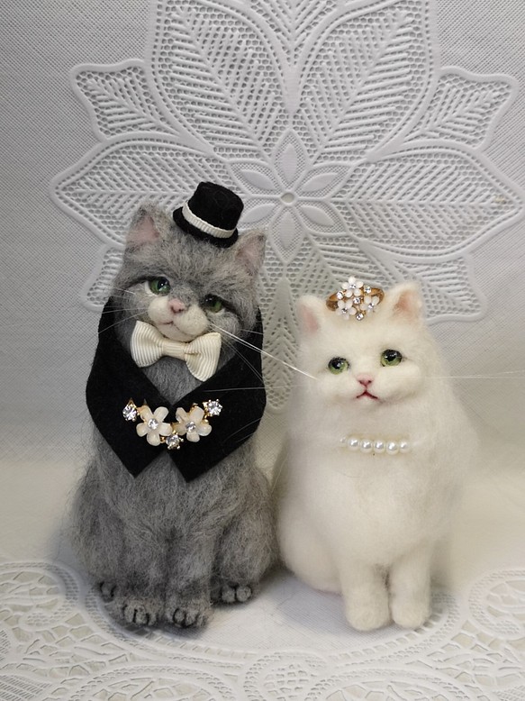 ☆マリンの家☆羊毛フェルト 猫 ウェルカムドール ハンドメイド ねこ ネコ フェルト猫 結婚