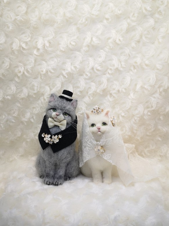 ☆マリンの家☆羊毛フェルト 猫 ウェルカムドール ハンドメイド ねこ ネコ フェルト猫 結婚