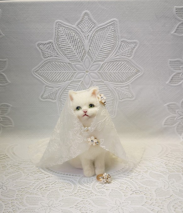 ☆マリンの家☆羊毛フェルト 猫 ウェルカムドール ハンドメイド ねこ ネコ フェルト猫 結婚