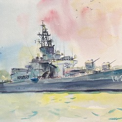 【水彩画】原画「護衛艦 ひえい」 F4：242×332 mm 1枚目の画像