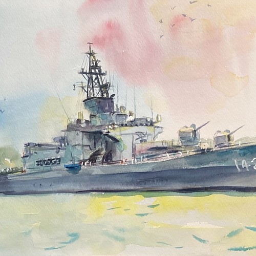 水彩画】原画「護衛艦 ひえい」 F4：242×332 mm 絵画 ryuji_watercolor