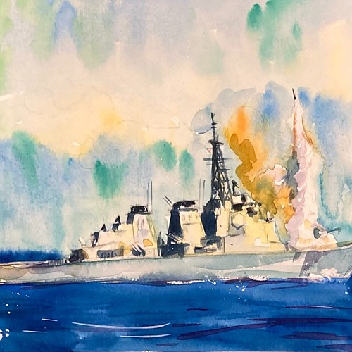 水彩画】原画「護衛艦 きりしま」 F4：242×332 mm 絵画